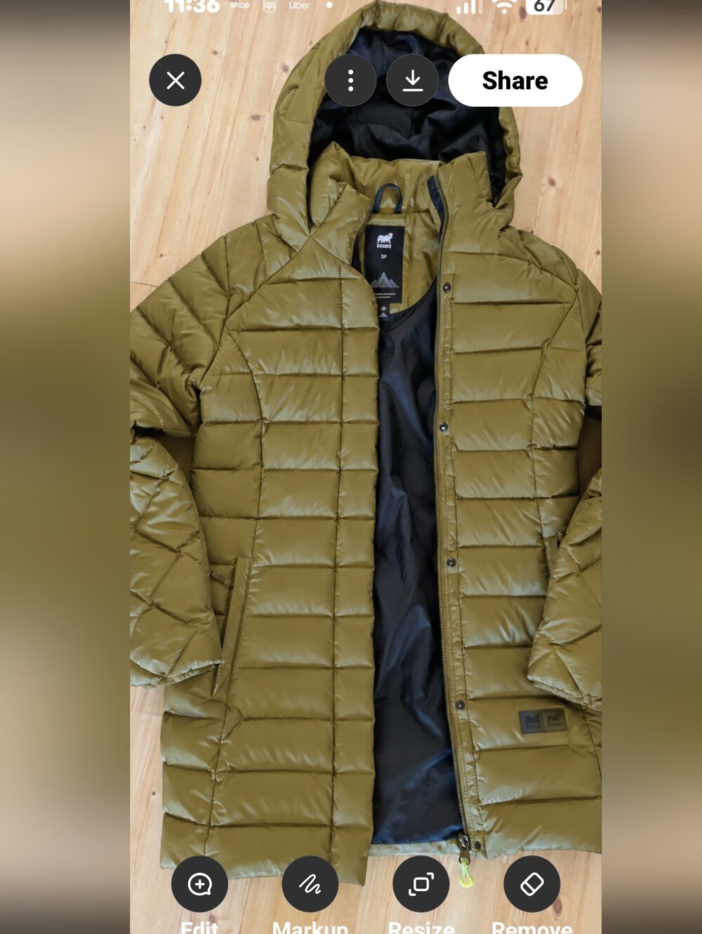 Orage Women's Green Mustard Puffer Jacket Small
